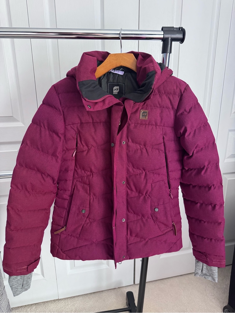 Orage Women’s Hooded Puffer Jacket in Berry Plum